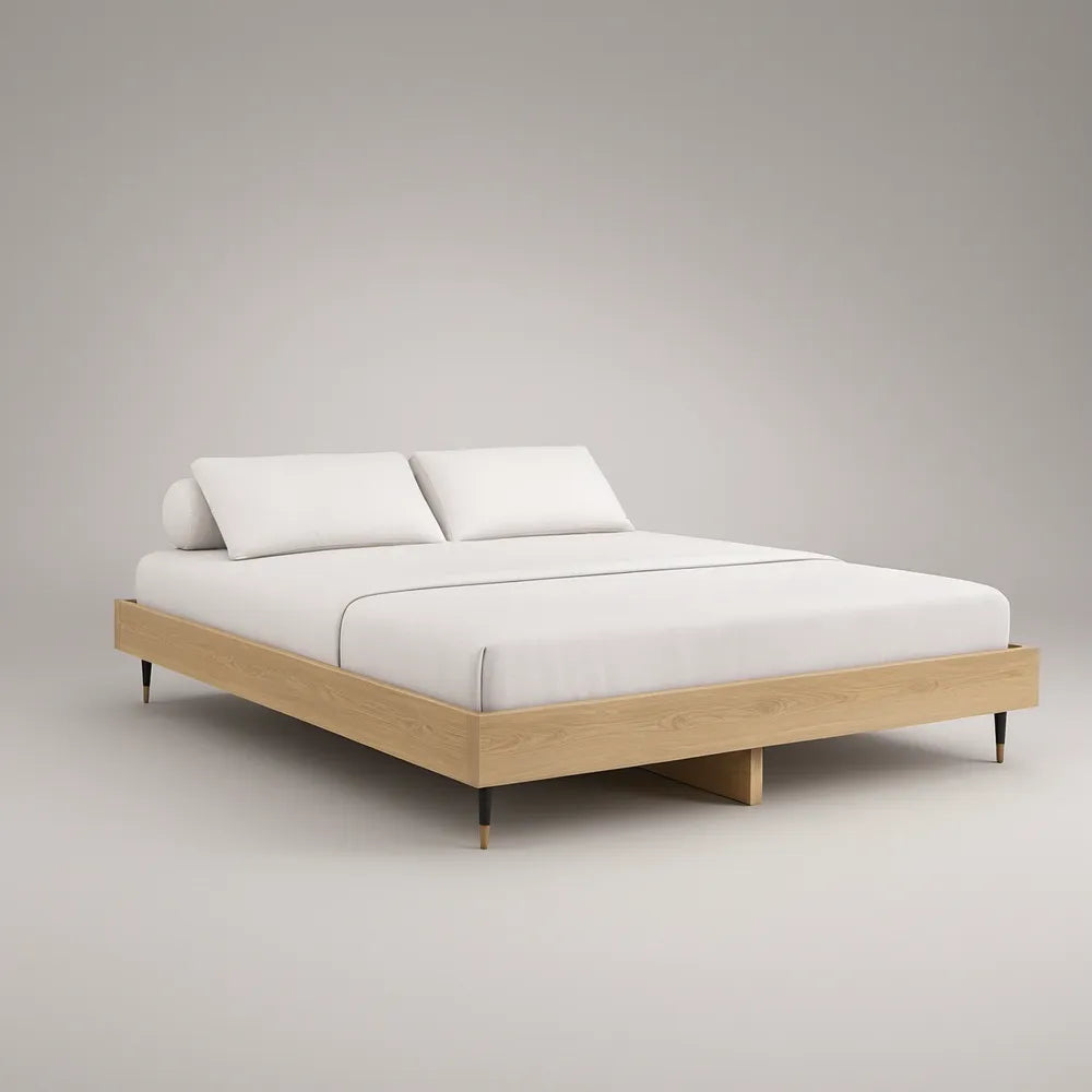 Estrutura de Cama em Carvalho Natural e Preto para Colchão 160 x 200 cm