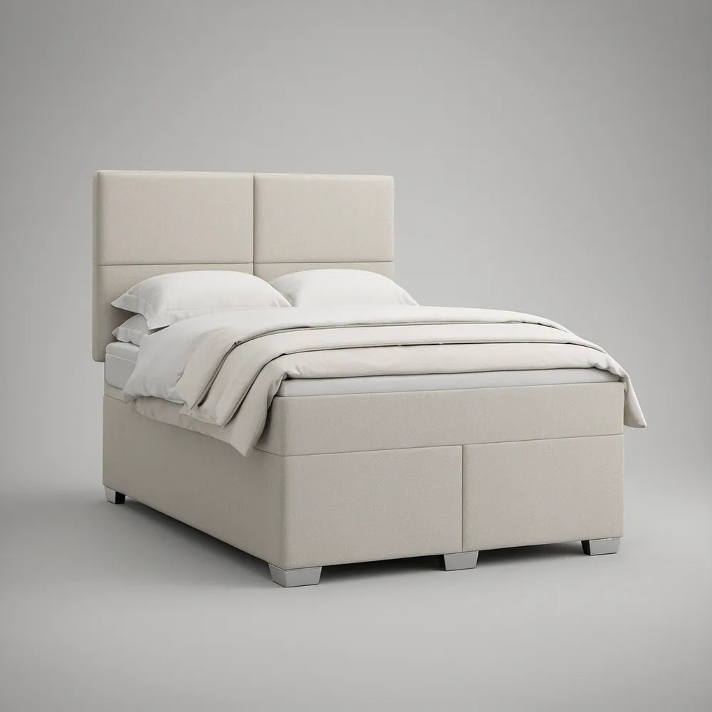 Cama de Casal Estofada Creme para Colchão 160 x 200 cm