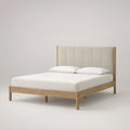 Cama de Casal 160 x 200 cm com Cabeceira Estofada em Carvalho Claro e Bege