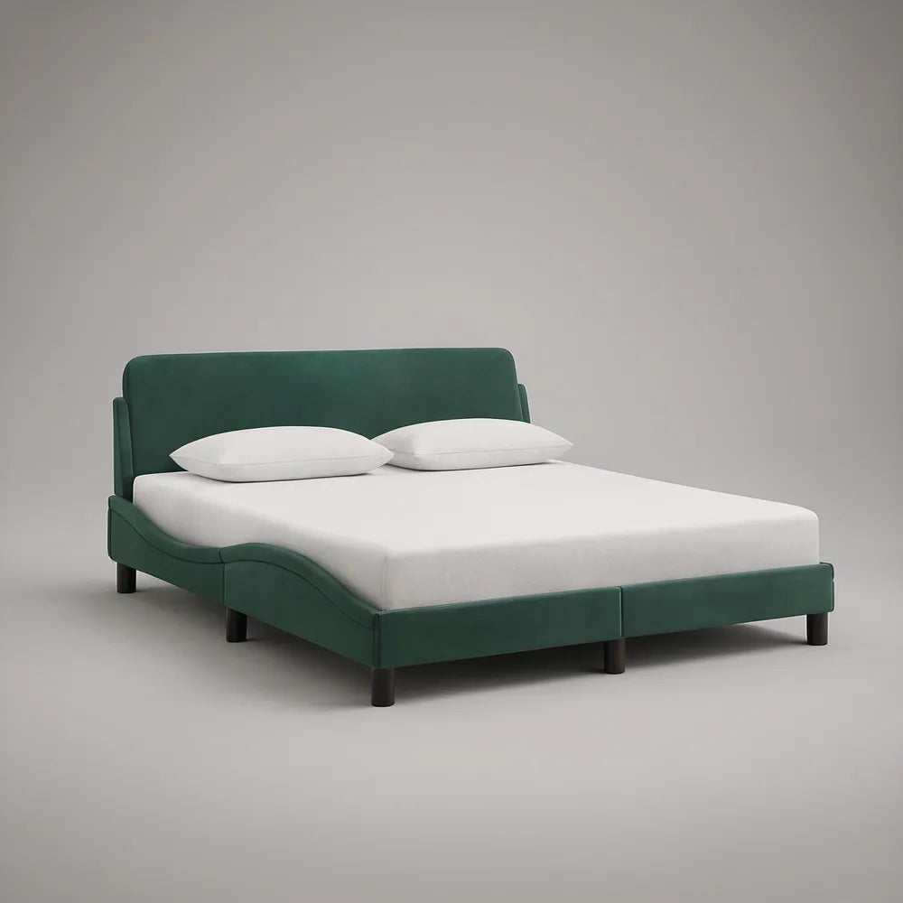 Cama de Casal Estofada em Veludo Verde-Escuro para Colchão 160 x 200 cm