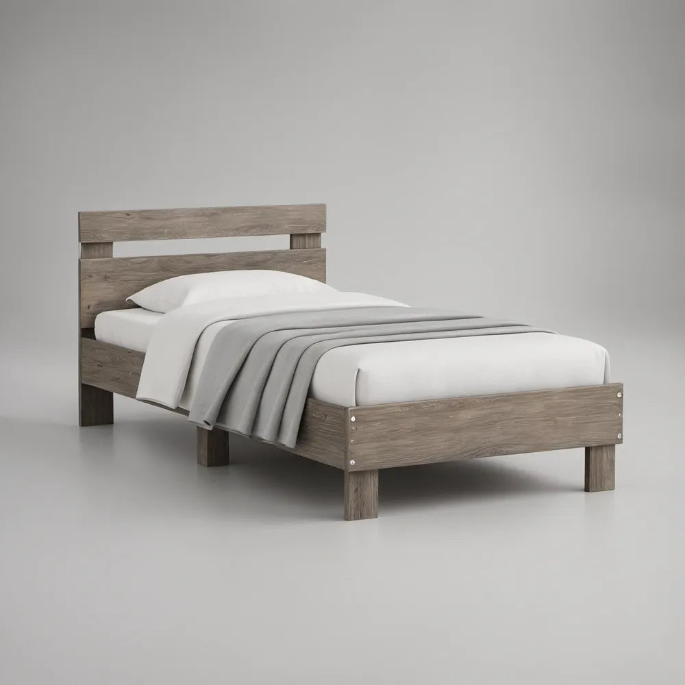Cama Individual 90 x 190 cm em MDF, Carvalho Cinzento