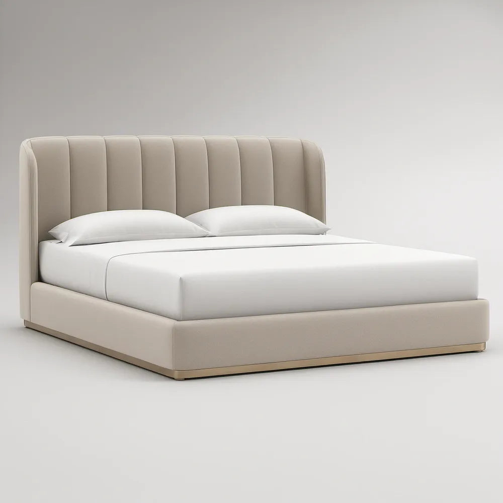 Cama de Casal Estofada em Couro Sintético PU Bege/Dourado para Colchão 160 x 200 cm