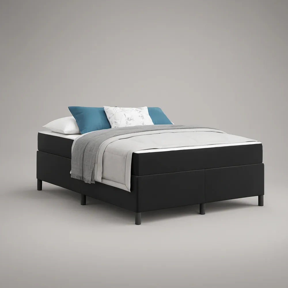Estrutura de Cama de Casal Estofada em PU Preto, 160 x 200 cm