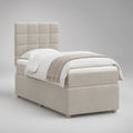 Cama individual estofada bege para colchão de 90 x 200 cm, 105 x 215 x 115 cm