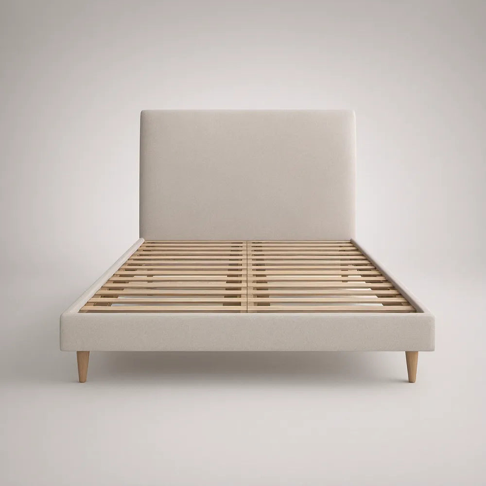 Cama de Casal Estofada Bege com Estrado de Ripas 160 x 200 cm