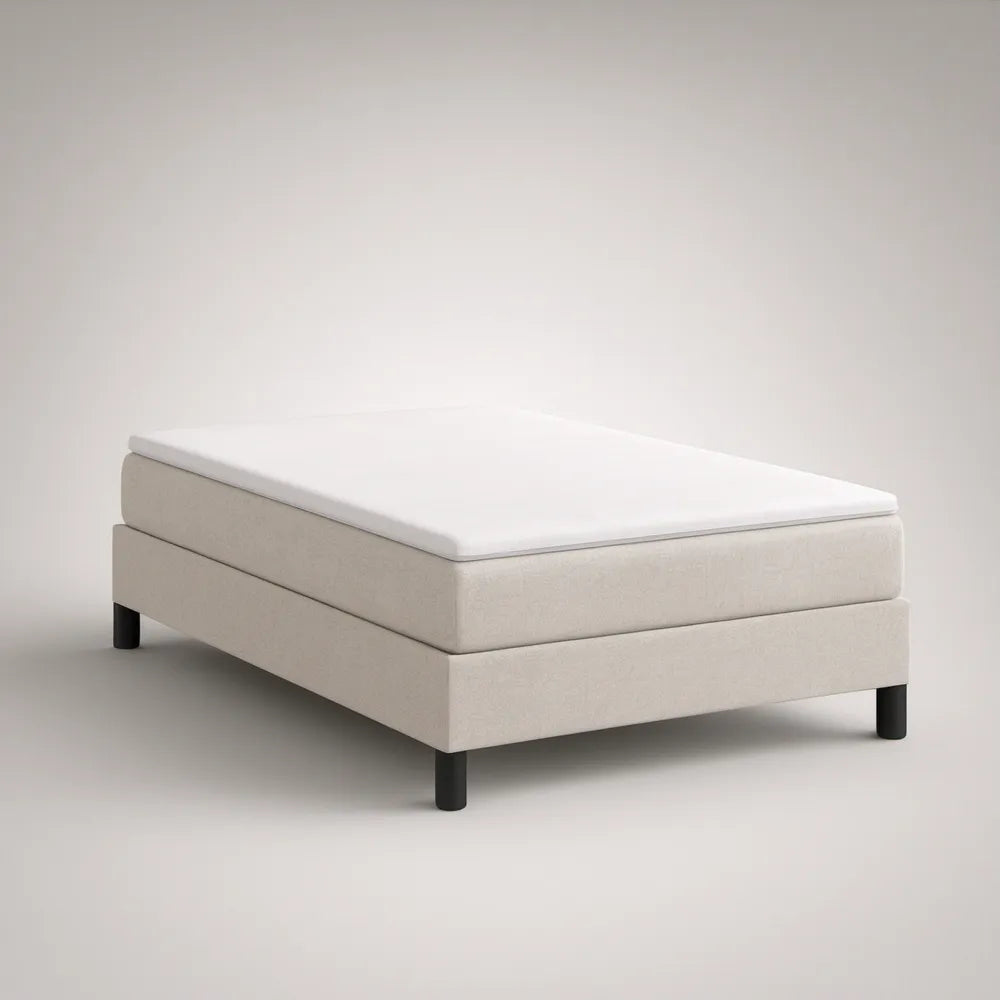 Cama Box Individual Bege com Colchão de Espuma, 90 x 200 cm