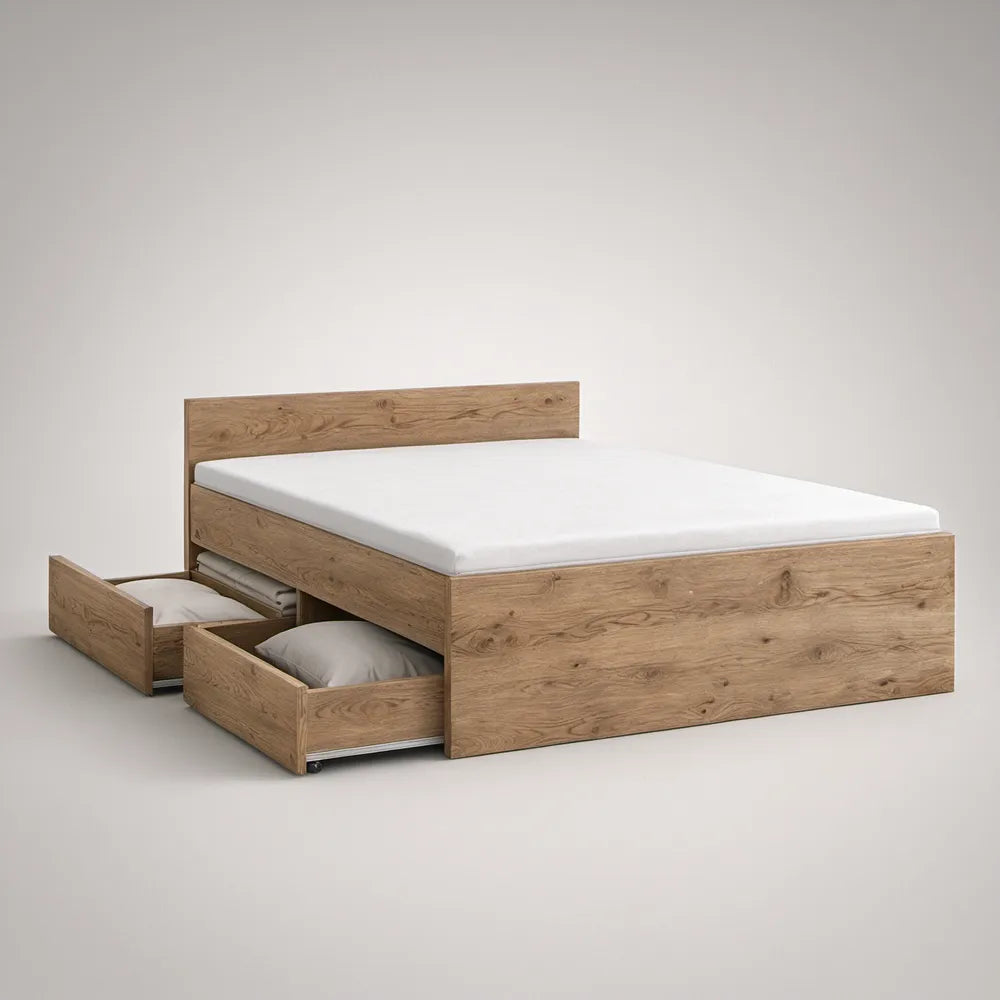 Cama de Casal 160 x 200 cm com 2 Gavetas em Carvalho Natural
