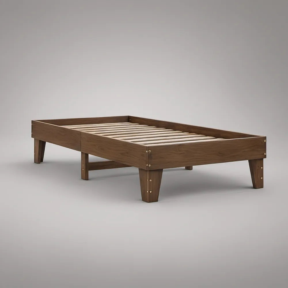 Cama de Casal em Pinho Maciço com Estrado 140 x 200 cm Castanho Nogueira