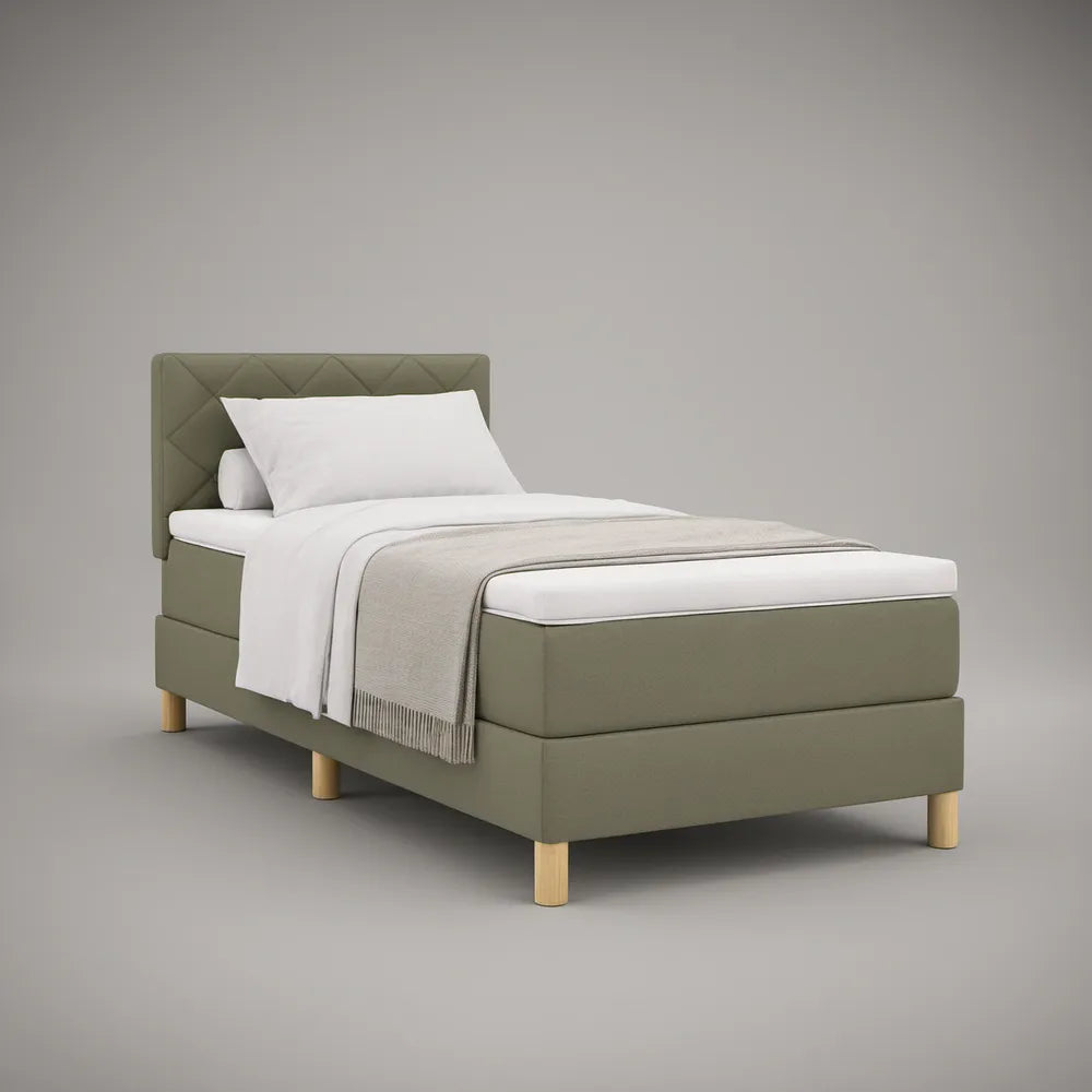 Cama de Solteiro Estofada Verde-oliva 90 x 200 cm com Cabeceira Acolchoada
