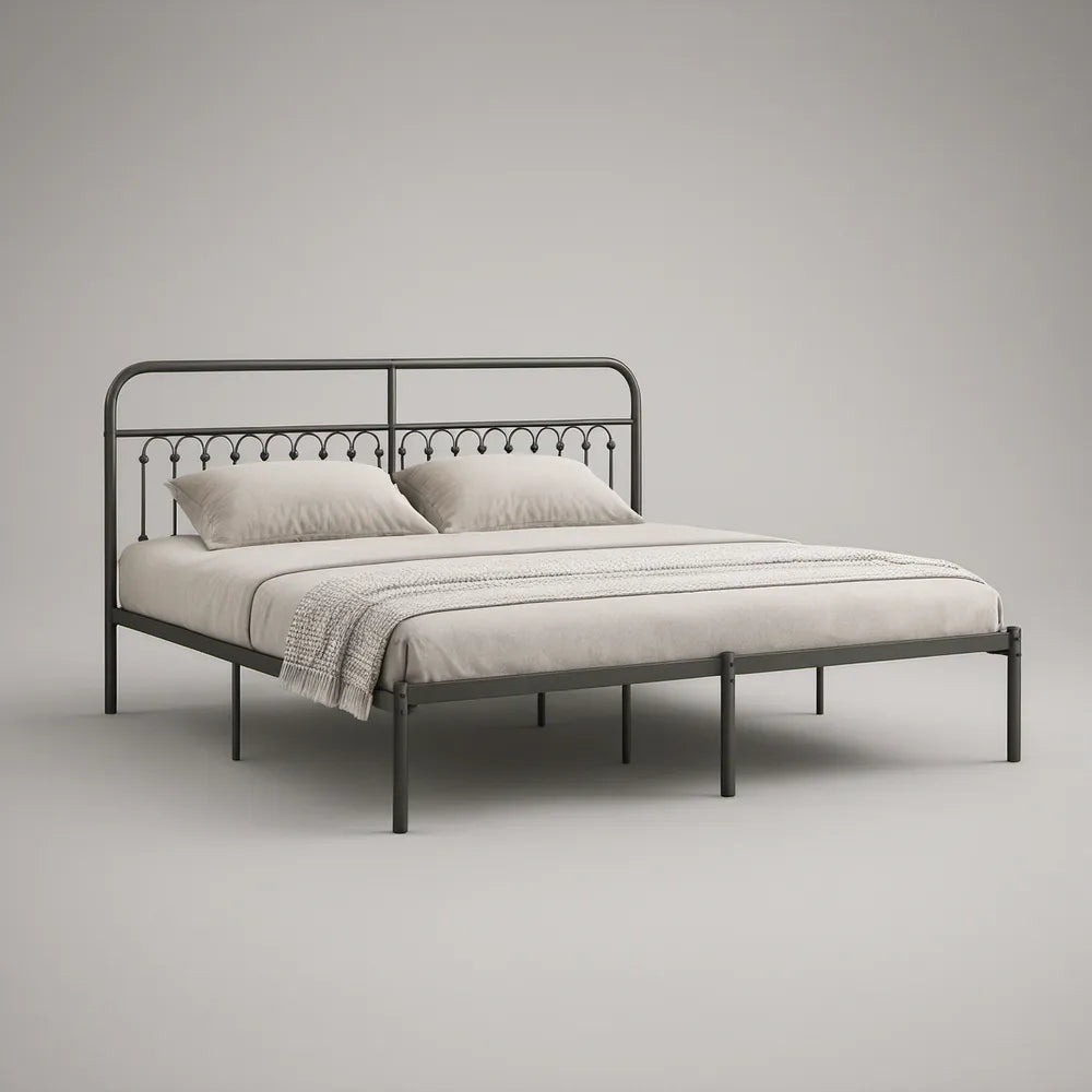 Cama de Casal em Aço Cinzento-Escuro para Colchão 160 x 200 cm, 210 x 166 x 100 cm