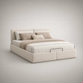Cama de Casal Estofada com Arrumação Frontal, 160 x 200 cm, Bege Claro